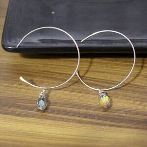 Elegant Silver Hoop Earrings with Iridescent Beads